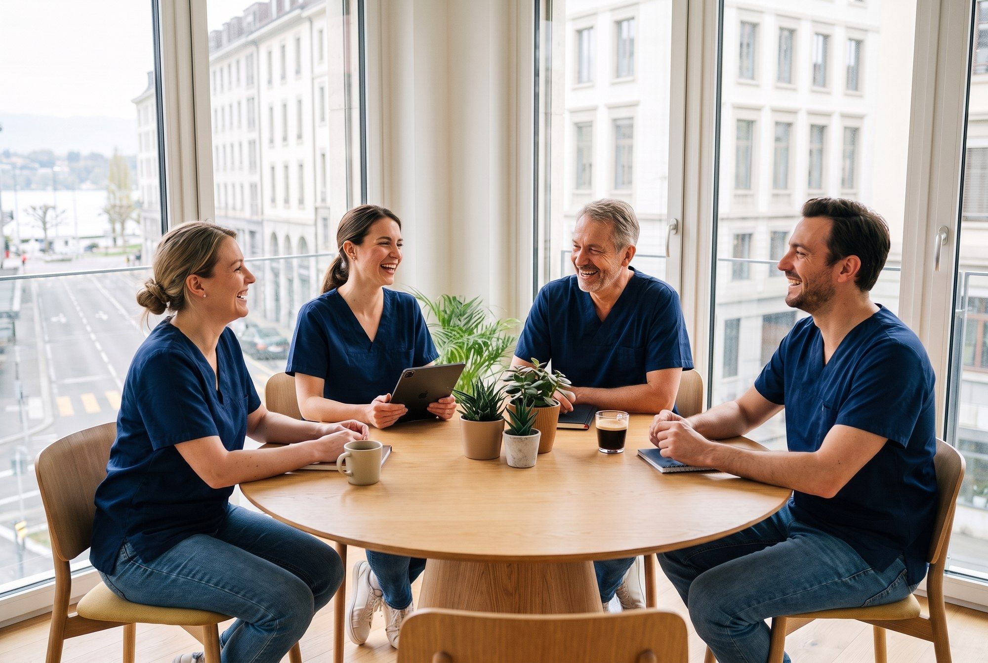 The nursing team meeting around a table